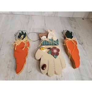 Wooden mini Easter rabbit garden glove carrot sign spring home decor set